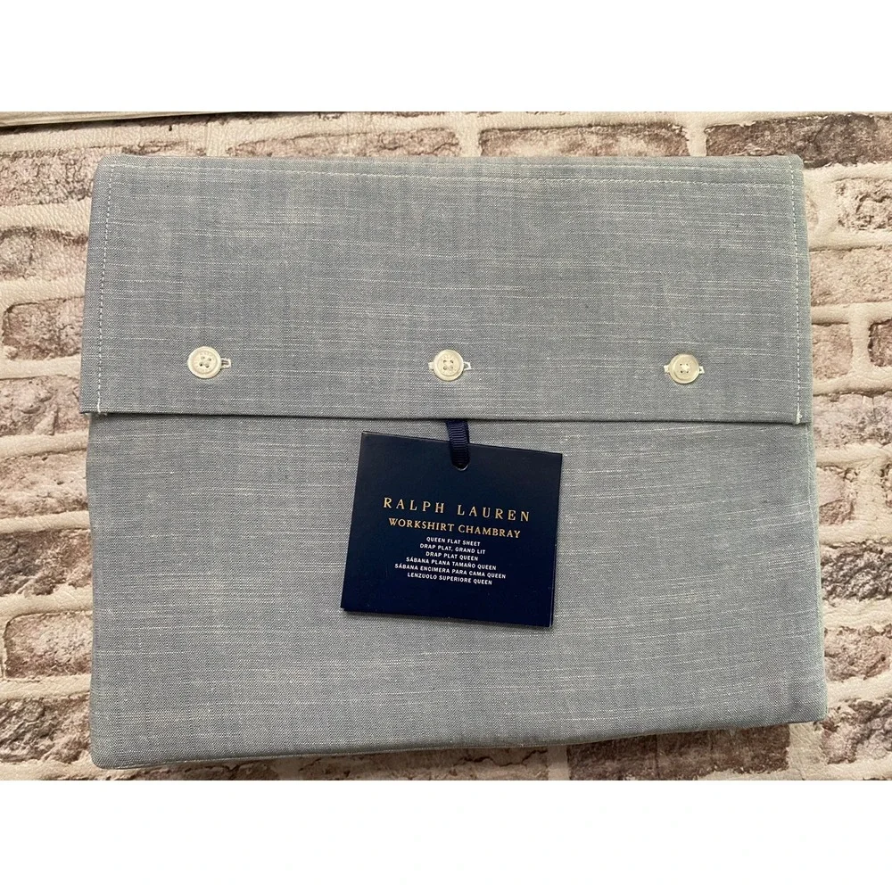 Ralph Lauren Bedding‎ Blue Workshirt Chambray Queen Flat Sheet New In Package